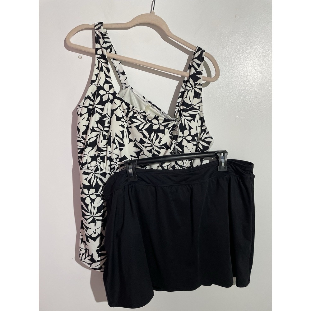 Lands End 2 Piece Swimsuit Set 18W DD Floral Tankini Top & Skort Resort Cruise